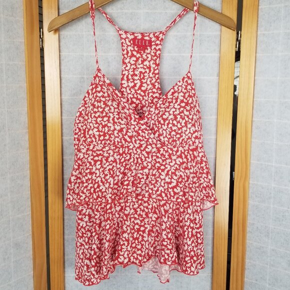 ELLE Tiered Cami Top Soft Modal Knit Size Small Rust and Cream Padded - Picture 1 of 7